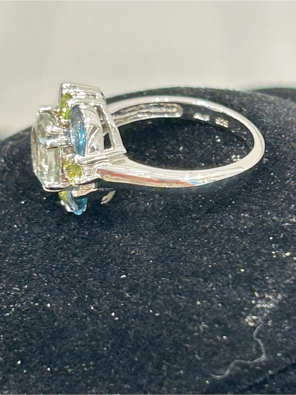 Silver Tone Multi-Stone Floral Cocktail Ring - Green & Blue